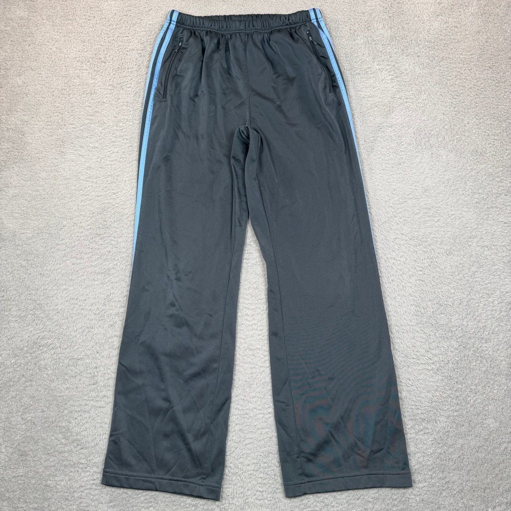 Vintage Y2K Adidas Mens Grey Light Blue Striped Track Pants Zipper Pockets Sz M